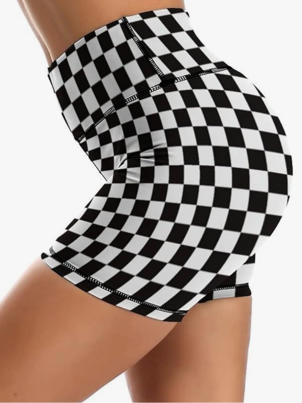 High-Waist Black & White Checkered Women’s Shorts